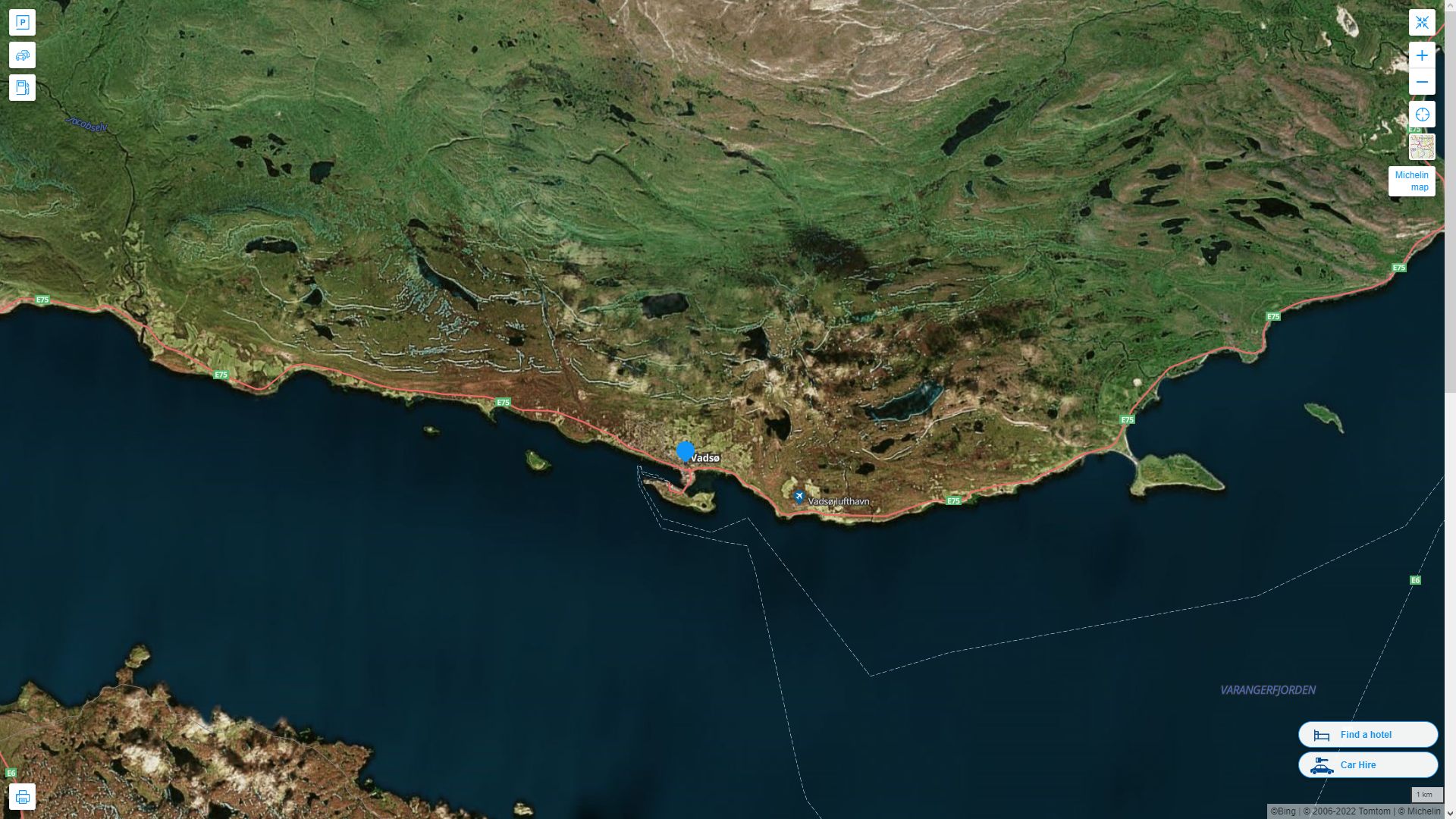 Vadso Norvege Autoroute et carte routiere avec vue satellite